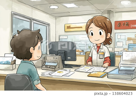 働く女性シリーズ：配送センター受付で案内する女性スタッフ 138604023