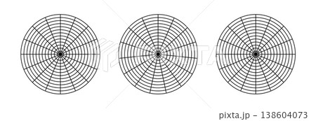 Polar grid of 14 segments and 12 concentric circles, 15 segments and 12 concentric circles, 16 segments and 12 concentric circles. Black blank of graph paper. Polar grid of 14 segments and 12 concentric circles, 15 segments and 12 concentric circles, 16 segments and 12 concentric circles. Black blank of graph paper. 138604073