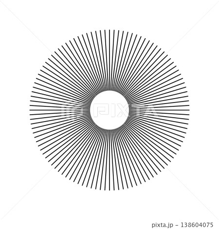 Circle radial lines. Circular lines element. Spokes with radiating stripes. Geometric abstract illusion shape. Sun star rays symbol. Flat design. Circle radial lines. Circular lines element. Spokes with radiating stripes. Geometric abstract illusion shape. Sun star rays symbol. Flat design. 138604075