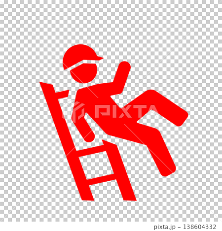 Safety pictogram (red) representing accidents during work at heights. Safety pictogram (red) representing accidents during work at heights. 138604332