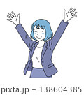 両手を上げて喜ぶ女性ビジネスパーソンのベクターイラスト 138604385