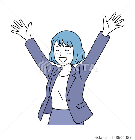 両手を上げて喜ぶ女性ビジネスパーソンのベクターイラスト 両手を上げて喜ぶ女性ビジネスパーソンのベクターイラスト 138604385