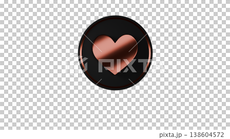 3D Heart Medal Icon [Black/Bronze] Rubber Texture, Cute, Three-Dimensional Illustration Material, Transparent Background 138604572