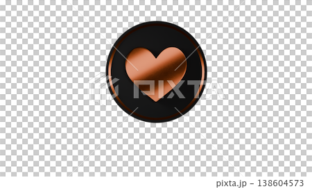 3D Heart Medal Icon [Black/Gold] Rubber Texture, Cute, Three-Dimensional Illustration Material, Transparent Background 138604573