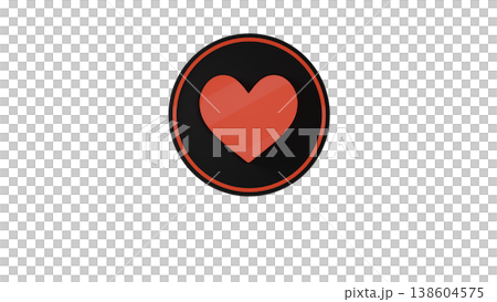 3D Heart Medal Icon [Black/Red] Rubber Texture, Cute, Three-Dimensional Illustration Material, Transparent Background 138604575