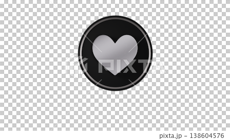 3D Heart Medal Icon [Black/Silver] Rubber Texture, Cute, Three-Dimensional Illustration Material, Transparent Background 138604576