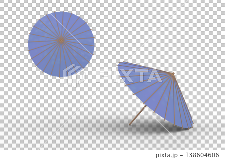 Simple background material of a blue Japanese umbrella, 3D material for Japanese-style designs. 138604606
