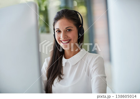 Consultant, woman and call center portrait for communication, customer service and e commerce support. Face of professional agent or virtual assistant on computer for business advice and help online 138605014