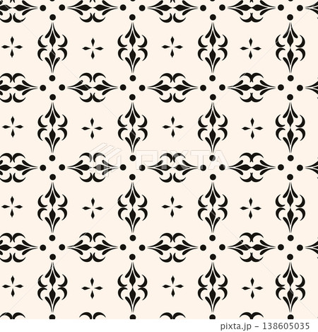 Simple floral texture, vintage geometric pattern with small flower silhouettes. Vector abstract monochrome background. Design for decor, wrapping Simple floral texture, vintage geometric pattern with small flower silhouettes. Vector abstract monochrome background. Design for decor, wrapping 138605035