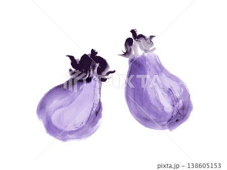 茄子の筆手書き和風イラスト素材 138605153