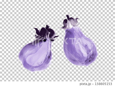 茄子の筆手書き和風イラスト素材 138605153