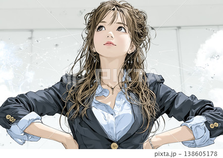 働く女性シリーズ：考えながら見上げる女性社員 138605178