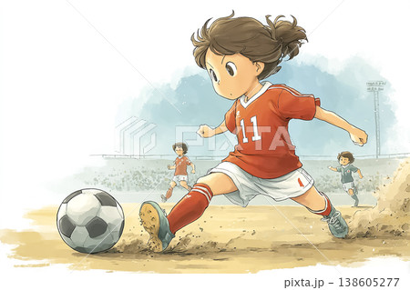 美優シリーズ:サッカーでボールを止める若い女子選手のイラスト素材 美優シリーズ:サッカーでボールを止める若い女子選手のイラスト素材 138605277