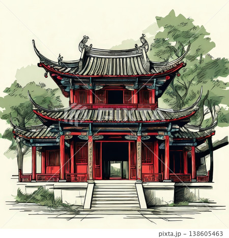 an AI Image Generator, Traditional Japanese Pagoda With Urban Skyline 138605463