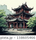 an AI Image Generator, Traditional Japanese Pagoda With Urban Skyline 138605466