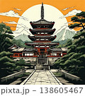 an AI Image Generator, Traditional Japanese Pagoda With Urban Skyline 138605467