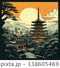 an AI Image Generator, Traditional Japanese Pagoda With Urban Skyline 138605469