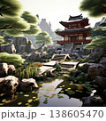 an AI Image Generator, Traditional Japanese Pagoda Near a Garden Pond 138605470