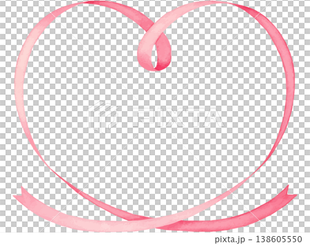 心形絲帶邊框水彩插圖（粉紅色）[向量素材] 138605550