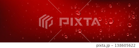 Realistic water drops splash on red surface 138605622