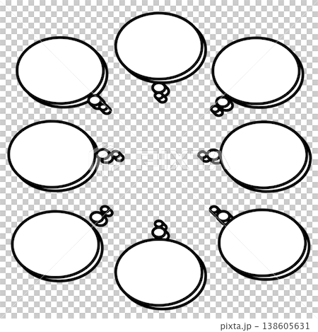 キャラクターの心理描写や独り言に使いやすい楕円形の思考吹き出しセット キャラクターの心理描写や独り言に使いやすい楕円形の思考吹き出しセット 138605631