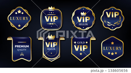 Premium blue gold ribbon labels, vip emblems 138605656