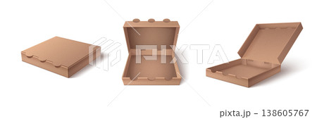 Open and closed 3d cardboard pizza box mockup 138605767