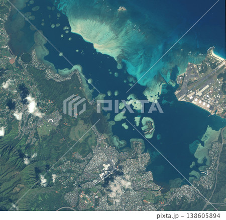 Ocean, nature and aerial of earth for map with city landscape, environment and coast line. Geography, planet and satellite, top view and atmosphere of sea, buildings and clouds for travel destination Ocean, nature and aerial of earth for map with city landscape, environment and coast line. Geography, planet and satellite, top view and atmosphere of sea, buildings and clouds for travel destination 138605894