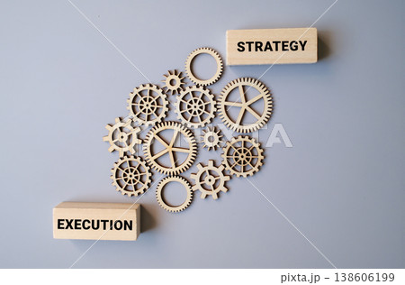 Strategy and Execution with connected gears, business concept Strategy and Execution with connected gears, business concept 138606199