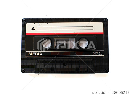 Black old audio cassette isolated on white background Black old audio cassette isolated on white background 138606218
