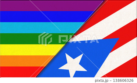 Flags of LGBT and Puerto Rico. LGBT and Puerto Rico flags. Rainbow colors. Flags of LGBT and Puerto Rico. LGBT and Puerto Rico flags. Rainbow colors. 138606326
