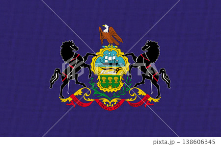 Flag of Pennsylvania state on fabric surface. Pennsylvania state flag Flag of Pennsylvania state on fabric surface. Pennsylvania state flag 138606345