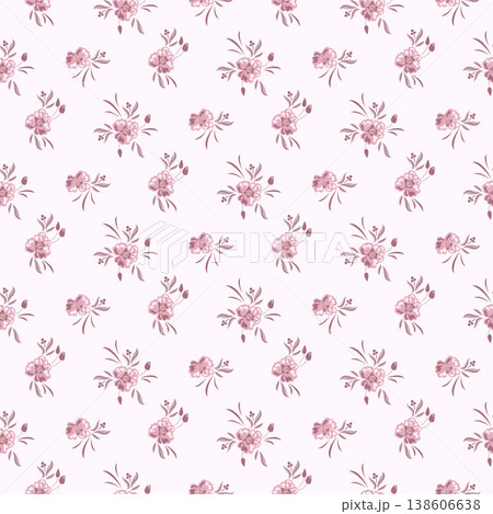 Flower pattern rustic small tiny rose pink background with garden flowers. Farmhouse spring colors backdrop 138606638