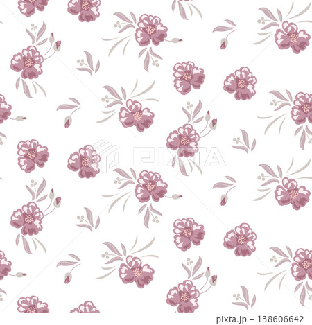 Flower pattern muted rose pink on white...のイラスト素材 [138606642] - PIXTA