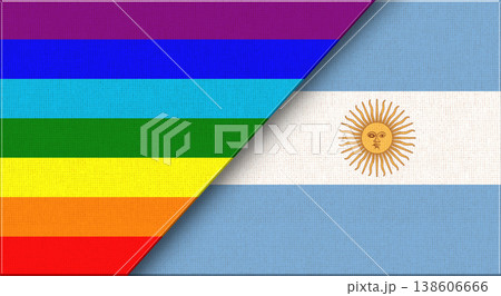 Flags of LGBT and Argentina. LGBT and Argentine National flags on Fabric Flags of LGBT and Argentina. LGBT and Argentine National flags on Fabric 138606666