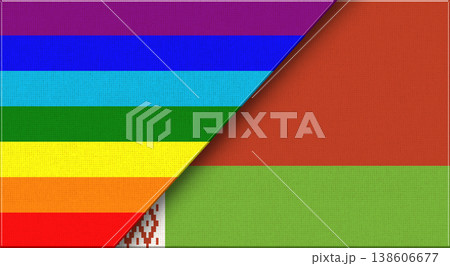 Flags of LGBT and Belarus. LGBT and Belorussian National flags on Fabric Flags of LGBT and Belarus. LGBT and Belorussian National flags on Fabric 138606677