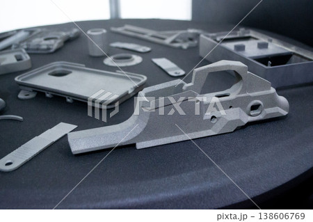 Objects printed on 3D printer. Models created by laser selective sintering of metal powder. 3D using SLM technology. 3D models using SLM technology. Concept modern 3D printing from powder materials Objects printed on 3D printer. Models created by laser selective sintering of metal powder. 3D using SLM technology. 3D models using SLM technology. Concept modern 3D printing from powder materials 138606769