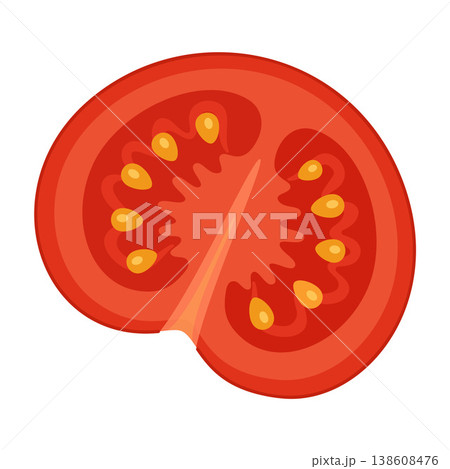 Ripe red tomato slice. Hand drawn trendy flat style isolated on transparent background Ripe red tomato slice. Hand drawn trendy flat style isolated on transparent background 138608476