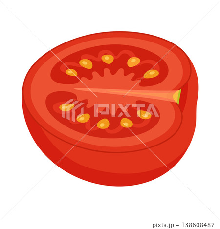 Red ripe tomato half. Hand drawn trendy flat style isolated on transparent background 138608487
