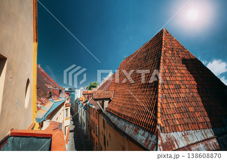Red tiled roofs of medieval buildings in the historic Old Town of Tallinn Red tiled roofs of medieval buildings in the historic Old Town of Tallinn 138608870