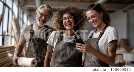 Group of colleagues rejoice over project success amid creative and casual work environment 138609030