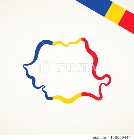 Romania - Outline map and corner flag 138609444