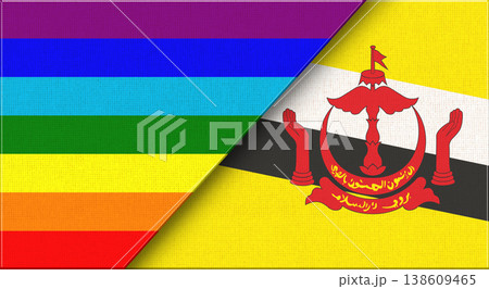 Flags of LGBT and Brunei. LGBT and Bruneian National flags on Fabric Texture. 138609465