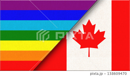 Flags of LGBT and Canada. LGBT and Canadian National flags on Fabric Texture. Flags of LGBT and Canada. LGBT and Canadian National flags on Fabric Texture. 138609470