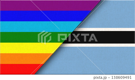 Flags of LGBT and Botswana. LGBT and Botswana National flags on Fabric 138609491