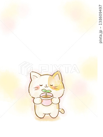 希望と再出発のハンドブック表紙 新しい芽を抱く猫の水彩イラスト背景 自己再生と心の成長を伝えるパンフ 希望と再出発のハンドブック表紙 新しい芽を抱く猫の水彩イラスト背景 自己再生と心の成長を伝えるパンフ 138609497