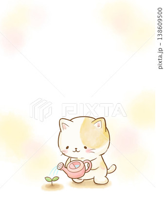 自分を育てるプログラム案内・園だより用素材 芽に水をあげる猫 心の回復とセルフケアを伝える水彩フレー 自分を育てるプログラム案内・園だより用素材 芽に水をあげる猫 心の回復とセルフケアを伝える水彩フレー 138609500