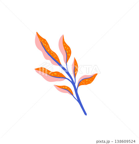 Tropical colorful jungle tree branch with bright leaves. Exotic summer illustration and graphic 138609524