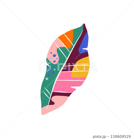 Tropical colorful jungle leaf. Exotic summer illustration and graphic element. Tropical colorful jungle leaf. Exotic summer illustration and graphic element. 138609529