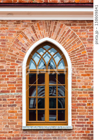 Arched wooden window with leaded glass, photo texture Arched wooden window with leaded glass, photo texture 138609841